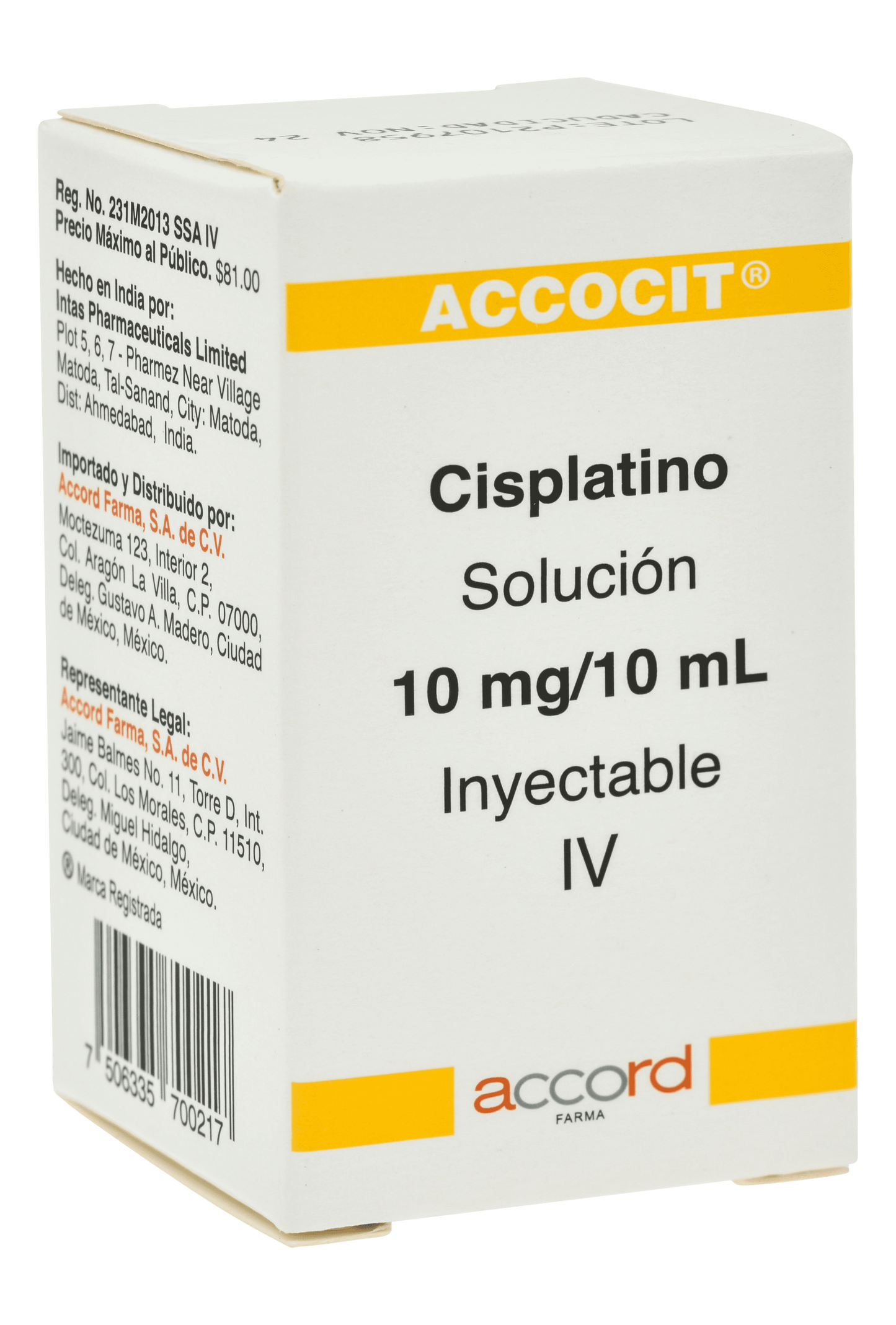 ACCOCIT Cisplatino 10MG FCO AMP
