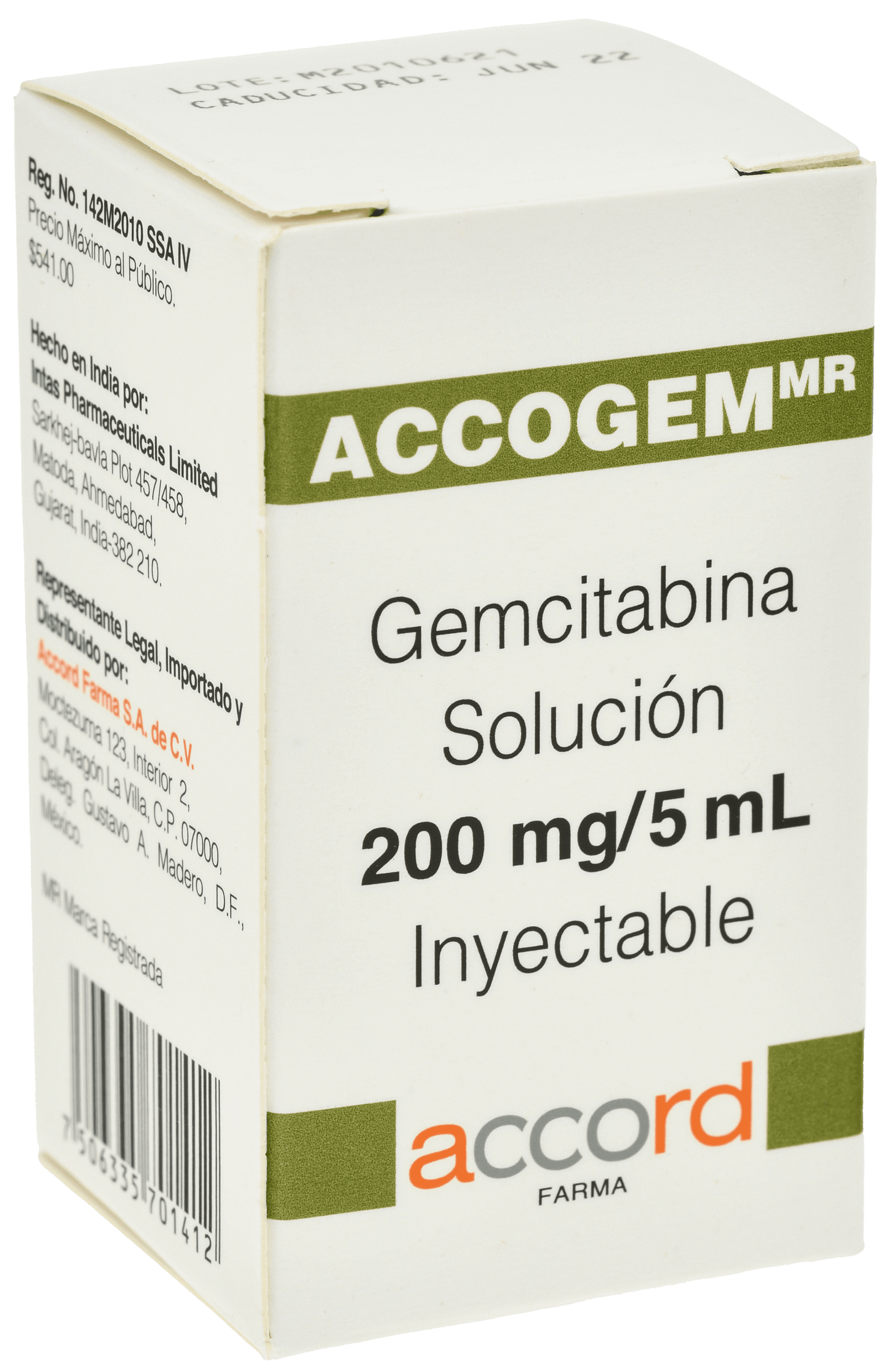 ACCOGEM Gentcitabina 200MG/ 5ML C/ 1 FCO AMP