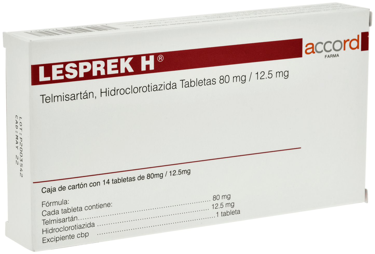 LESPREKH Telmisartan/ Hidroclorotiazida 80MG/ 12.5MG C/14 TABS