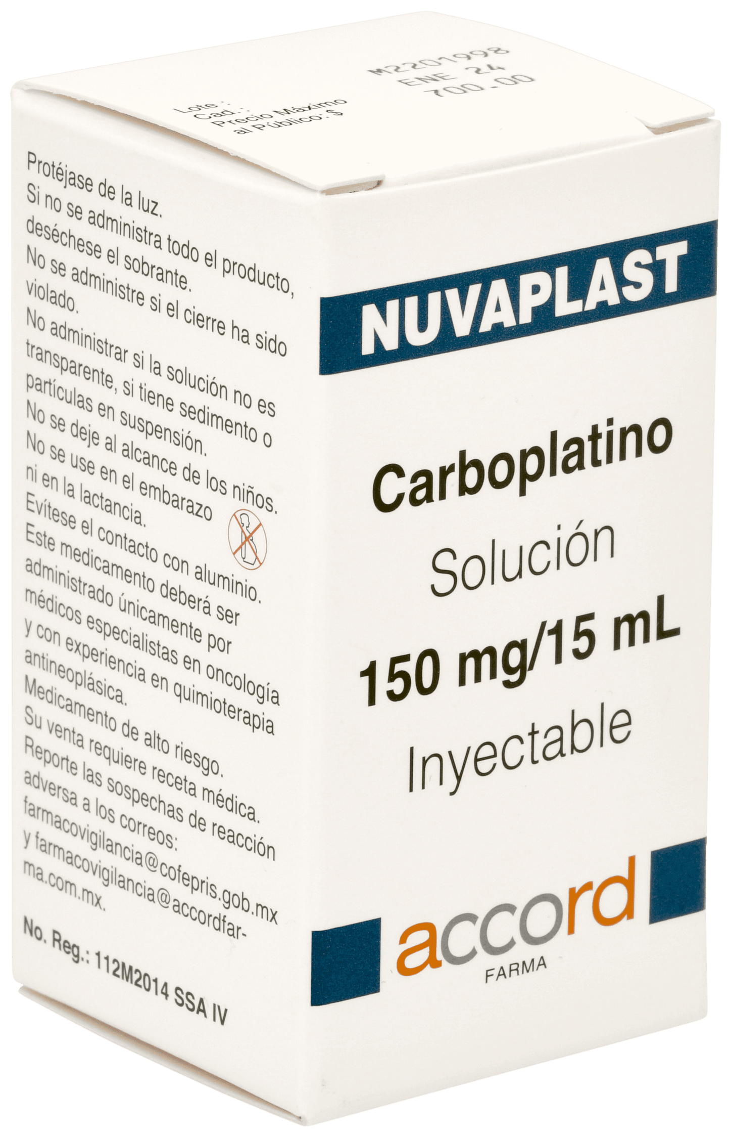 NUVAPLAST Carboplatino 150MG/15ML C/1 FCO AMP