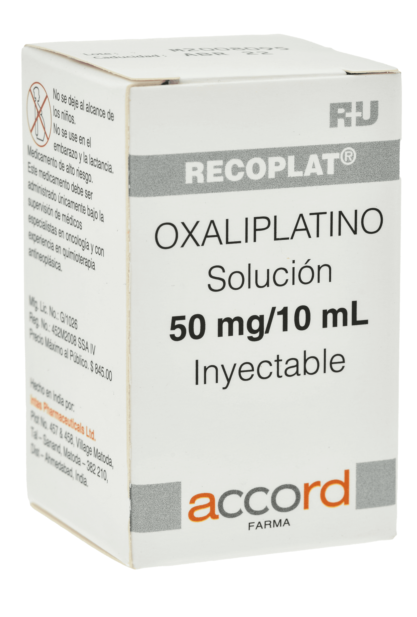 RECOPLAT RTU Oxaliplatino 50MG/ 10ML  C/ 1 FCO AMP